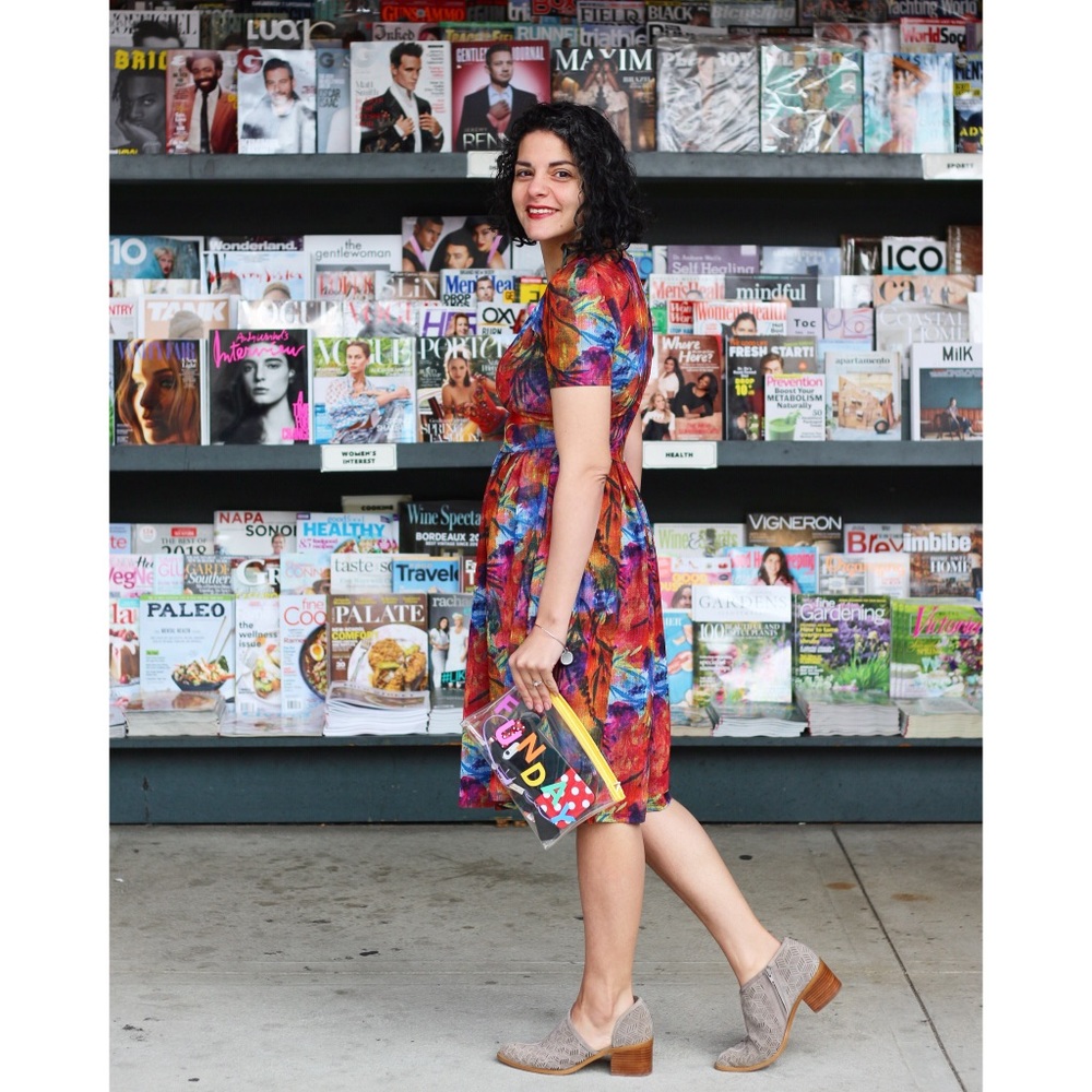 LuLaRoe Multicolor Floral Print Midi Dress - Red, Blue, Purple